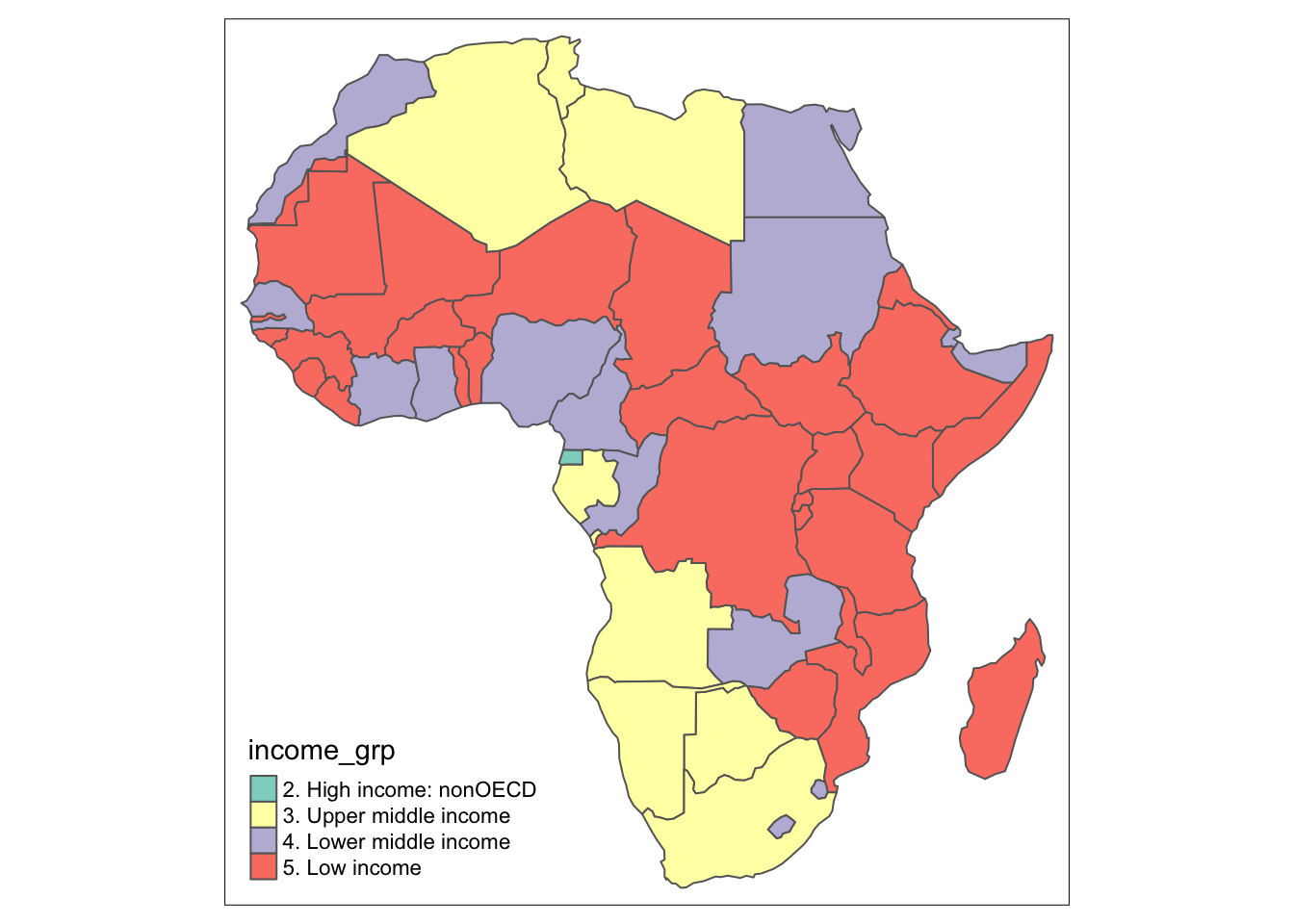 A map of African income groups.