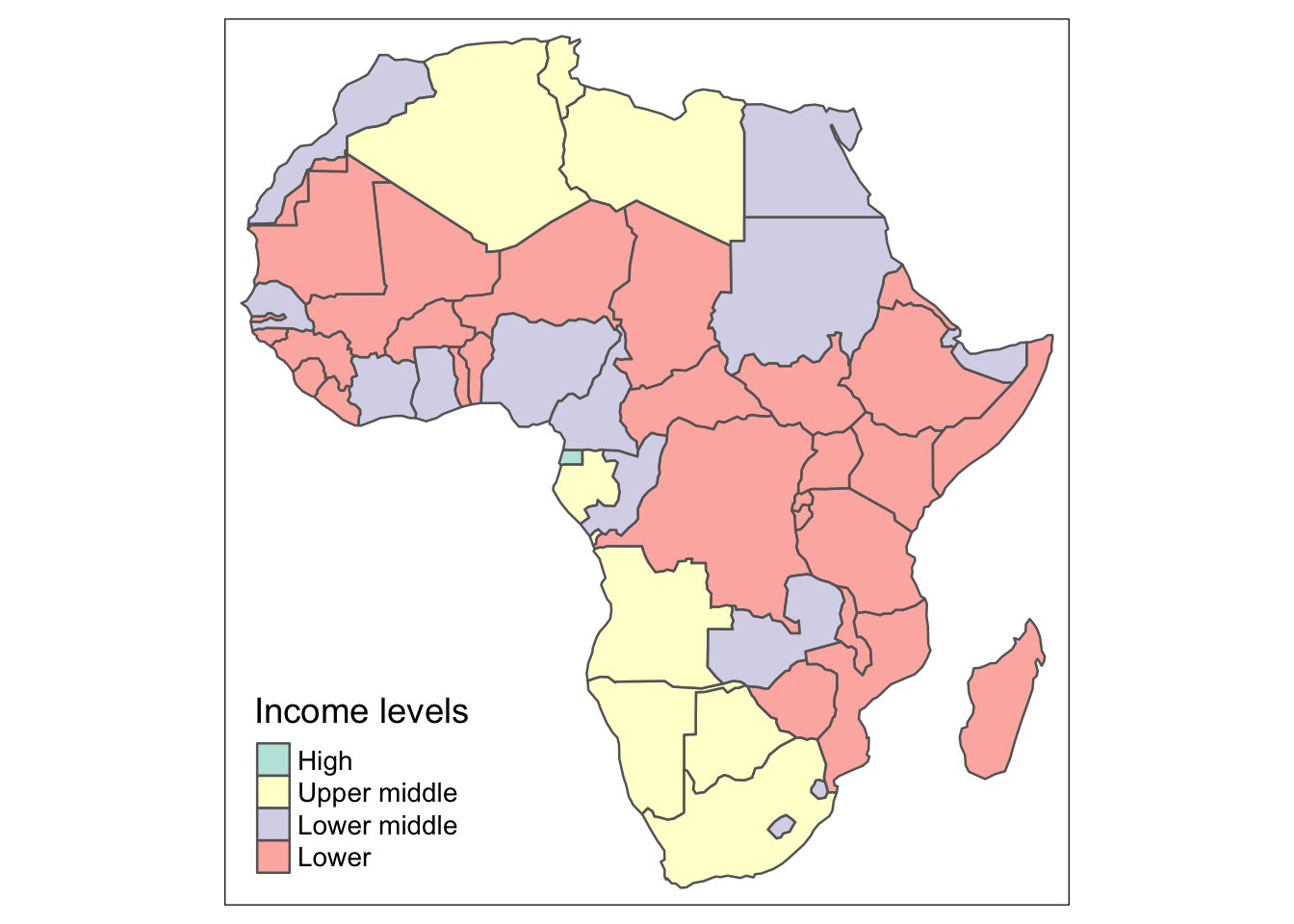 A map of income groups as categorical variables.