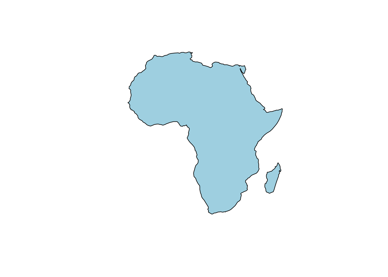 An outline map of Africa.