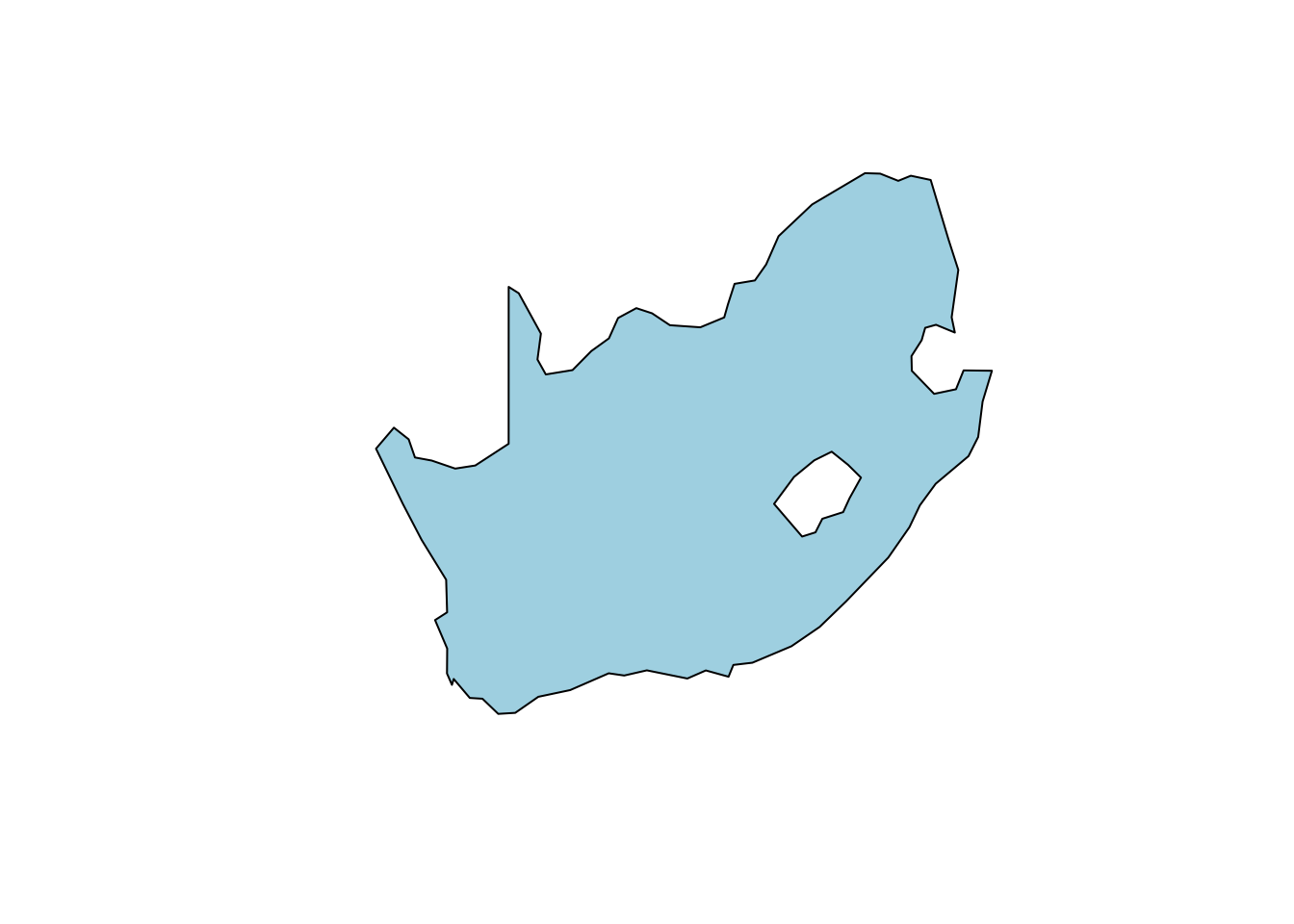 An outline map of South Africa.