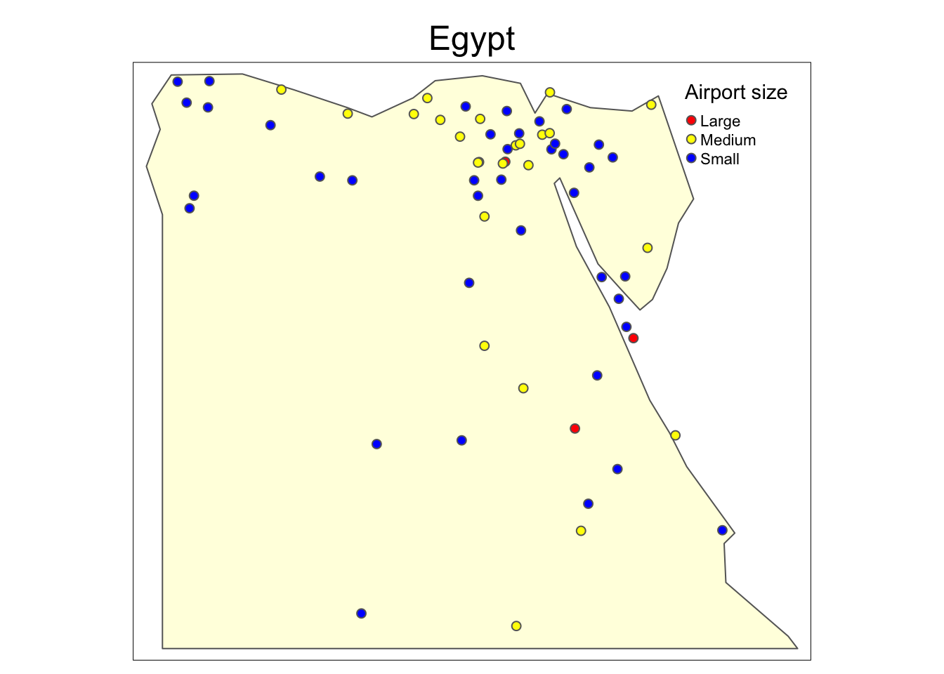 A map of Egypt (close-up view).