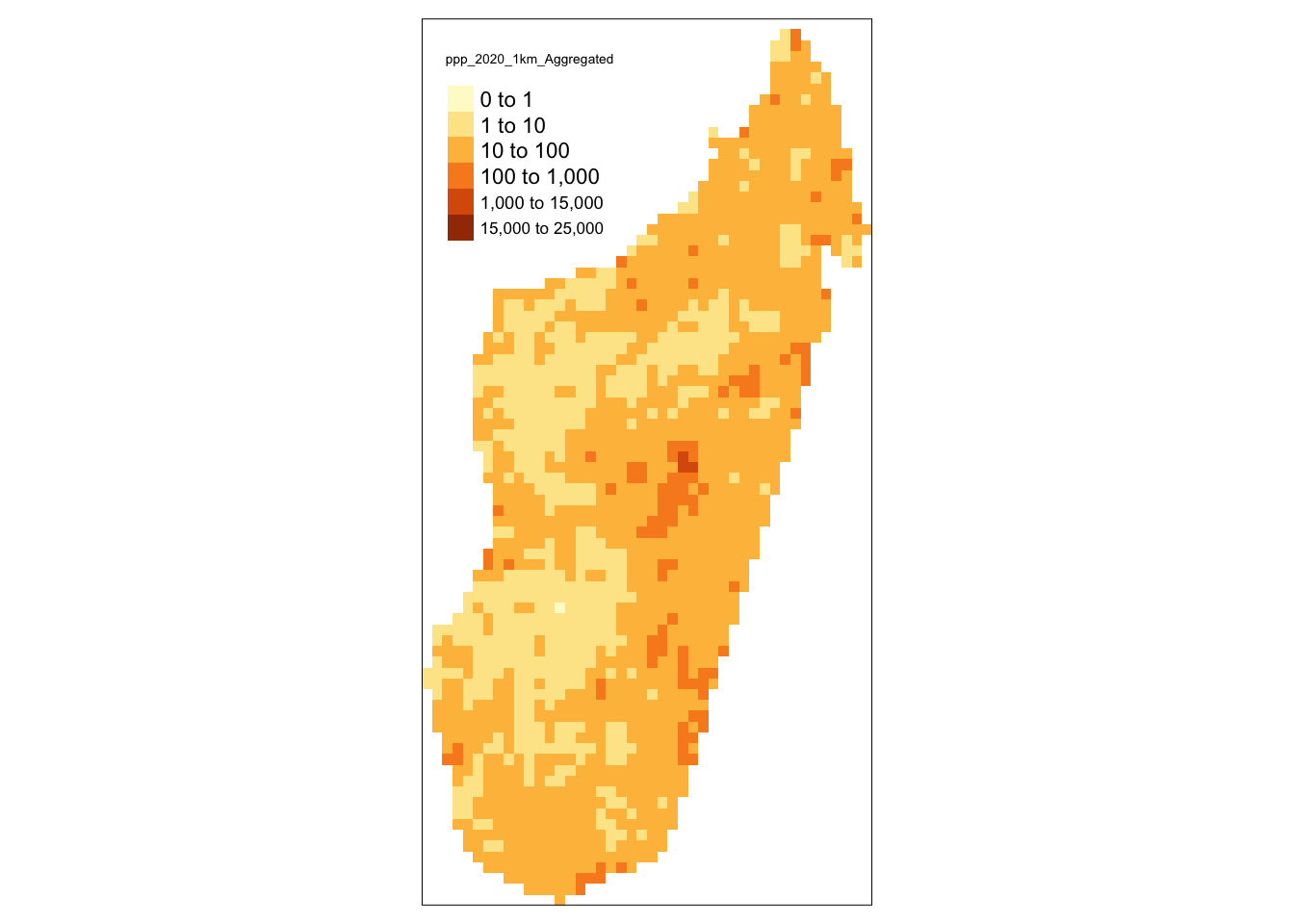 Raster data with default breaks - subset for a single country.